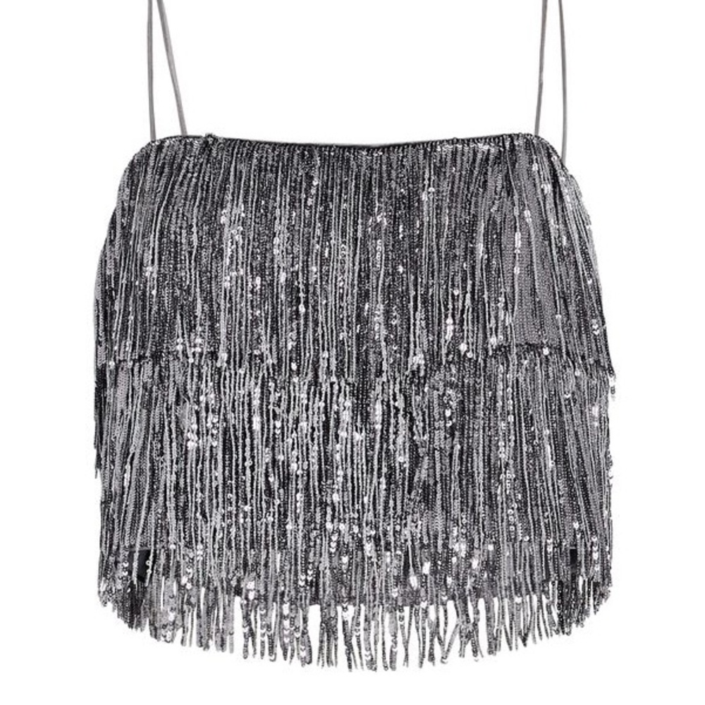 SAYLOR Melora Sequin Fringed Crop Top size L